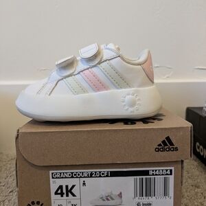 Adidas Kids Grand Court 2.0 CF White with Pastel Stripes